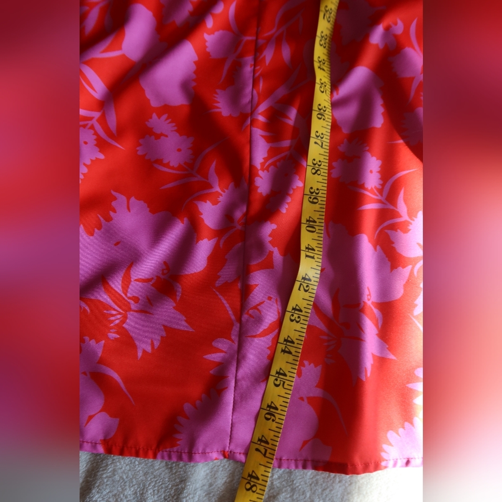 Pink and Red Floral Asymmetrical One Sleeve Off Shoulder Dress - Picture 12 of 12